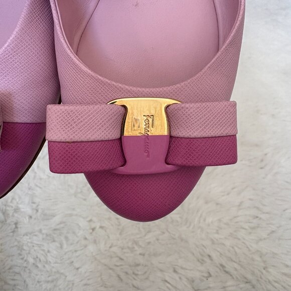 Salvatore Ferragamo Pink Saffiano Ballerinas Varina Flats Bicolor - Picture 4 of 14